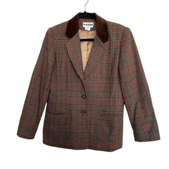 Joan Leslie Vintage 90’s Plaid Blazer with Velvet Collar - Picture 2 of 6